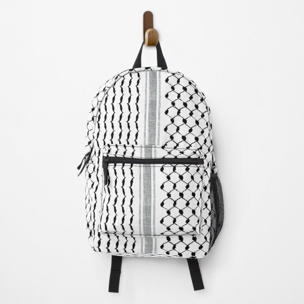 Vista previa del artículo con la obra «Palestina Hatta Kufiya Folk Pattern 2Negro, Palestina Árabe Tradicional Diseño Keffiyeh Mochila», diseñado y vendido por infatuatedintru.