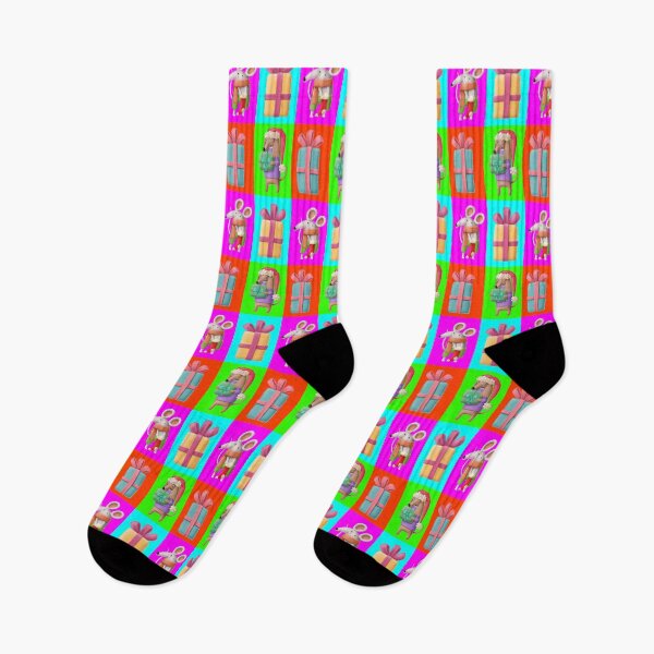 Item preview,  Neon Pop Art Christmas with Dogs and Mice with Christmas Presents designed and sold by Jane Holloway.