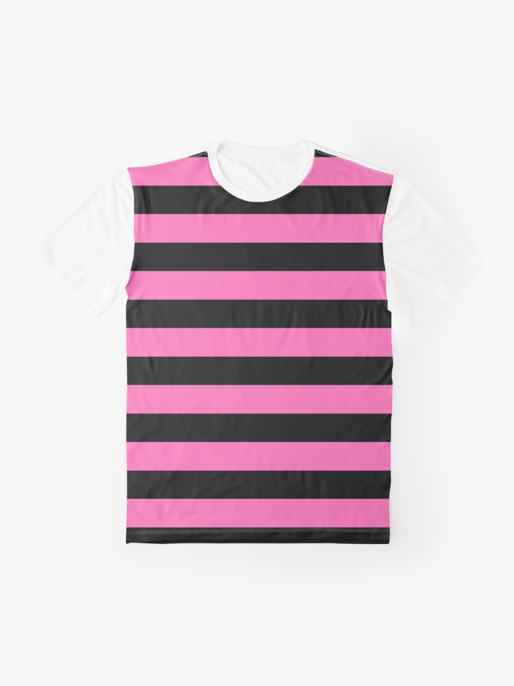 90s Pink, Black, and White Striped Wide-neck Top With Decorative Plastic  Pink T-shirt Clip Accent by MKM Designs, Size L 