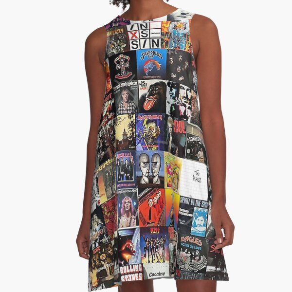 Rock Vinyl Collage A-Line Dress
