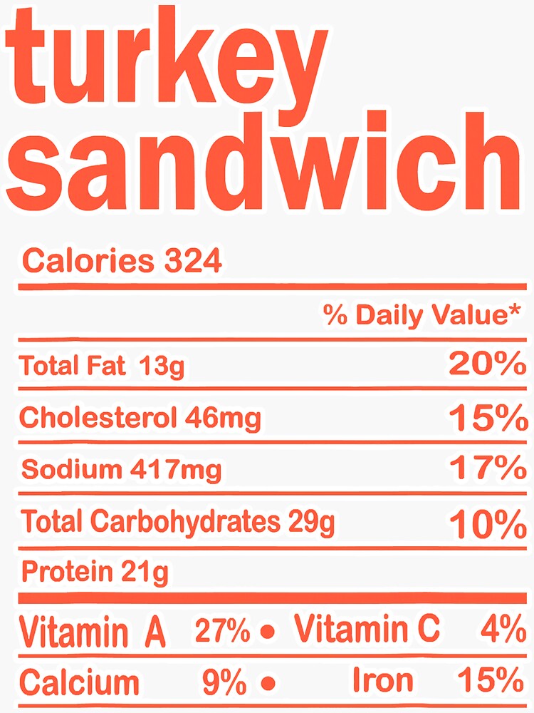 "Turkey Sandwich Nutrition Facts Funny" Sticker by NeverLoseSF Redbubble