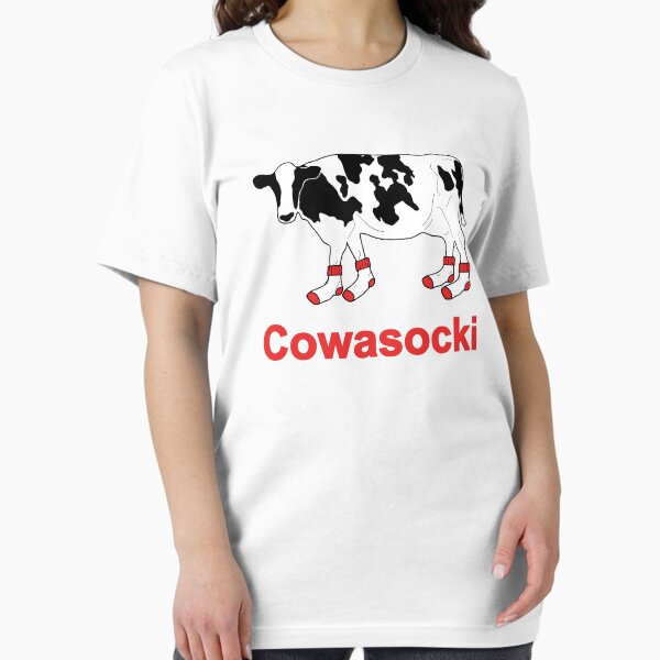 Vista previa del artículo con la obra «Vaca lechera en calcetines - Cowasocki Cow A Socky», diseñado y vendido por TheShirtYurt.