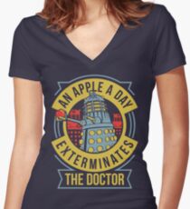 An Apple A Day Exterminates The Doctor Women's Fitted V-Neck T-Shirt