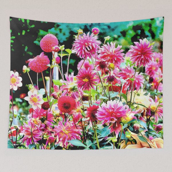 Item preview, Red and Orange Early Autumn Dahlia Garden designed and sold by SeaChangeDesign.
