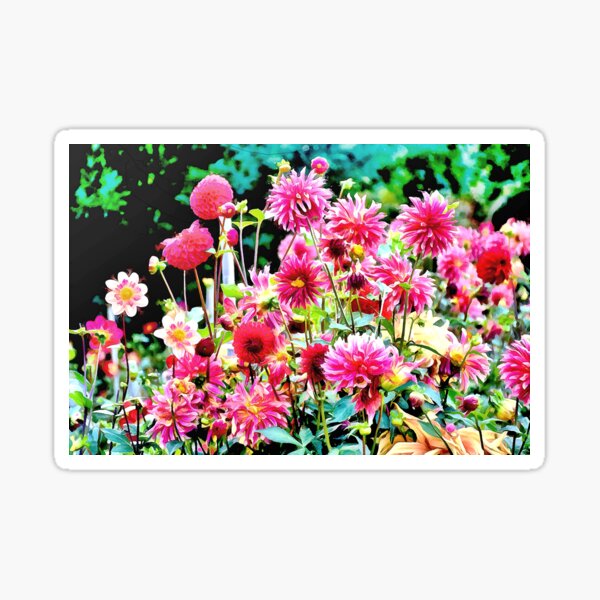 Item preview, Red and Orange Early Autumn Dahlia Garden designed and sold by SeaChangeDesign.