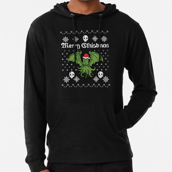 Merry Cthistmas Cthulhu Ugly Christmas Sweater Lightweight Hoodie