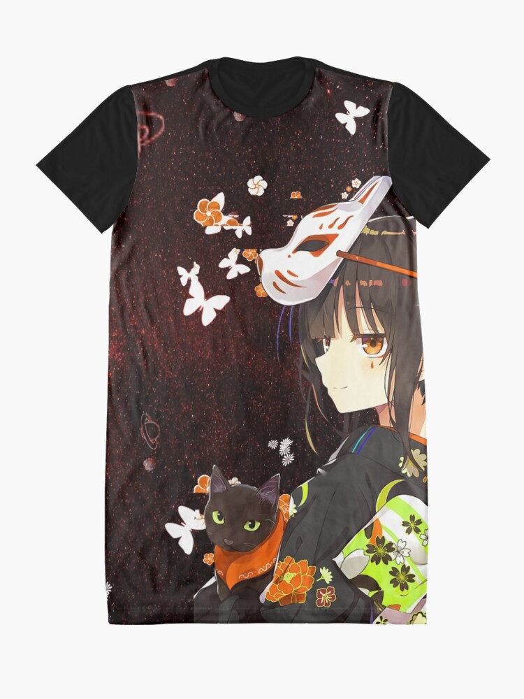 Anime Girl Japanese Waifu Kawaii Neko Cat Kitsune Mask Graphic T Shirt Dress For Sale By