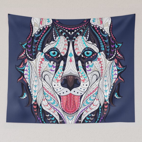 Item preview, Ethnic Abstract multi-colored portrait siberian husky designed and sold by Obsesie.