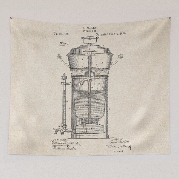 Item preview, PATENT DRAWING / 1890 - Coffee Urn designed and sold by danielcoulmann.