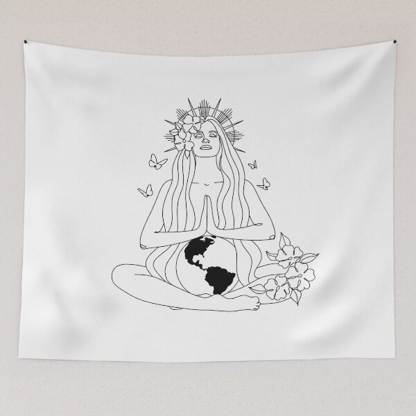 Item preview, Woman Nature Earth in Yoga Pose Line drawing. Pregnant woman and motherhood Line art designed and sold by OneLinePrint.
