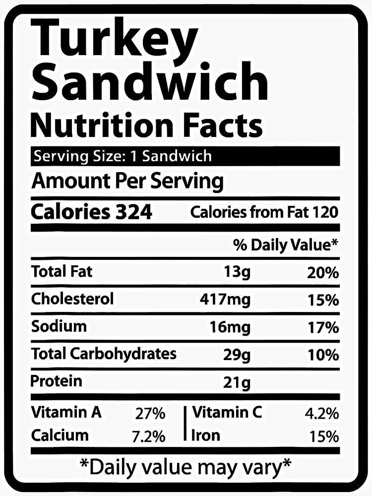  Turkey Sandwich Nutrition Facts Sticker For Sale By NeverLoseSF 