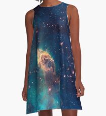 Blue Carina Nebula Galaxy A-Line Dress