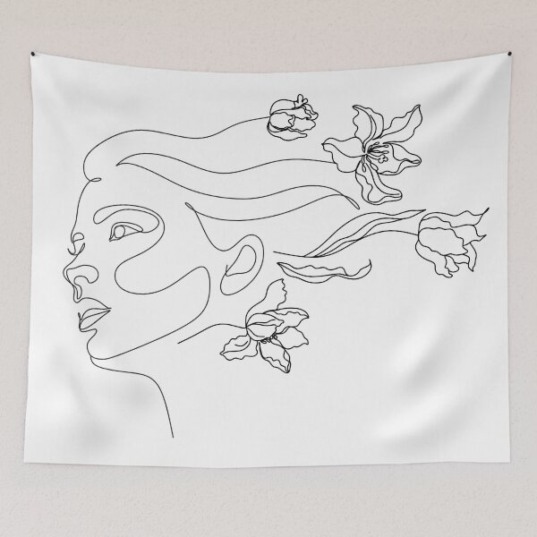 Item preview, Line Art Woman With Flowers | Head Of Flowers Art Print | Woman Wall Art | Minimal Line Drawing Woman  designed and sold by OneLinePrint.