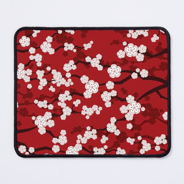 Item preview, White Oriental Cherry Blossoms On Red | Zen Japanese Sakura Flowers © fatfatin  designed and sold by fatfatin.