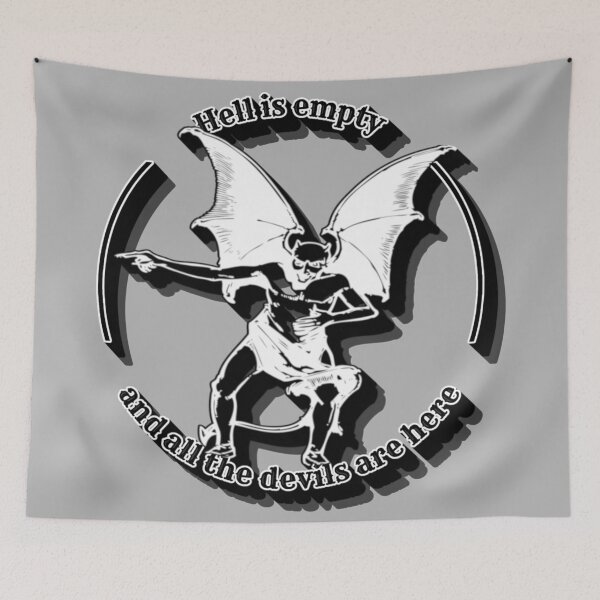 Item preview, Vintage Laughing Devil Hell Is Empty Monochrome Shakespeare Slogan With Vintage Devil designed and sold by TrulyEpoque.