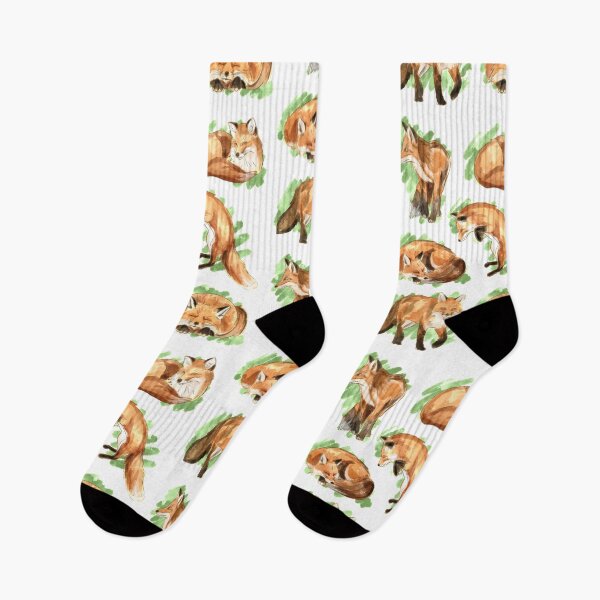 Item preview, Watercolour cute jumping sleeping funny pet friendly tamed fox poses pattern designed and sold by AJPaint.