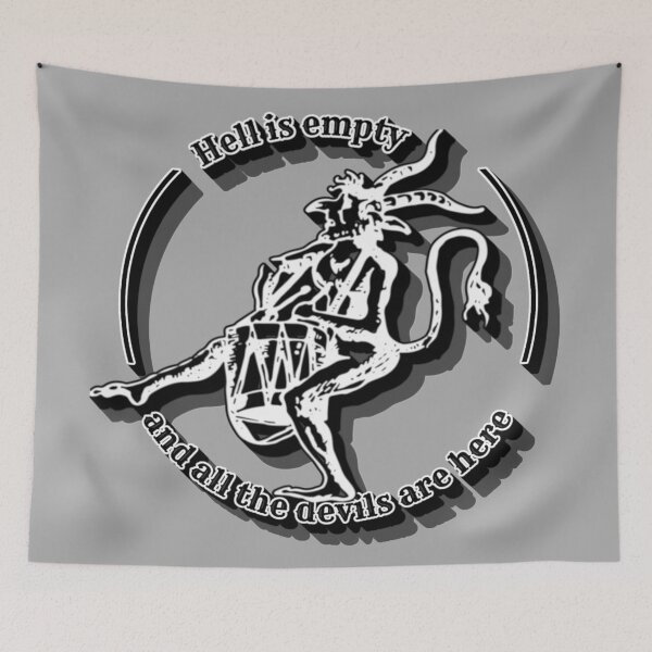 Item preview, Vintage Drumming Devil Hell Is Empty Monochrome Shakespeare Slogan With Vintage Devil designed and sold by TrulyEpoque.