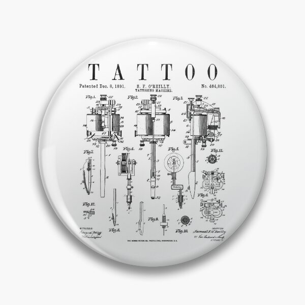 Artikelvorschau, Tätowierer Vintage Patent Tätowiermaschine Zeichnungsdruck entworfen und verkauft von GrandeDuc.