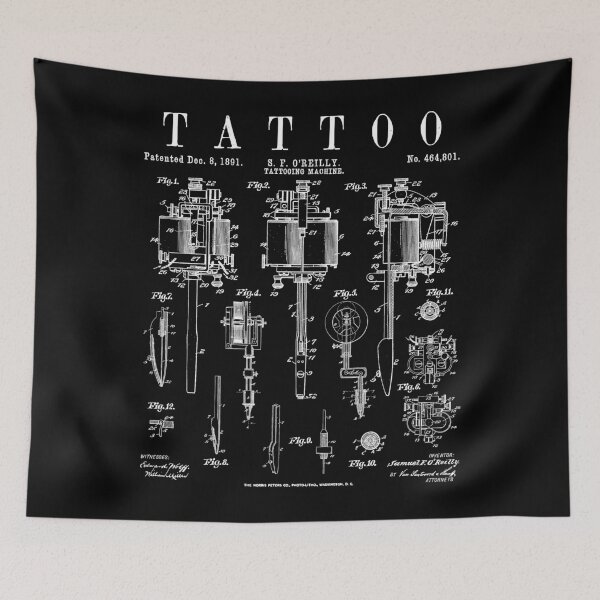 Item preview, Tattoo Artist Vintage Patent Tattooing Machine Drawing Print designed and sold by GrandeDuc.