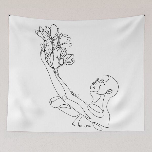 Item preview, Line Art Man with Magnolia growing from Hand designed and sold by OneLinePrint.