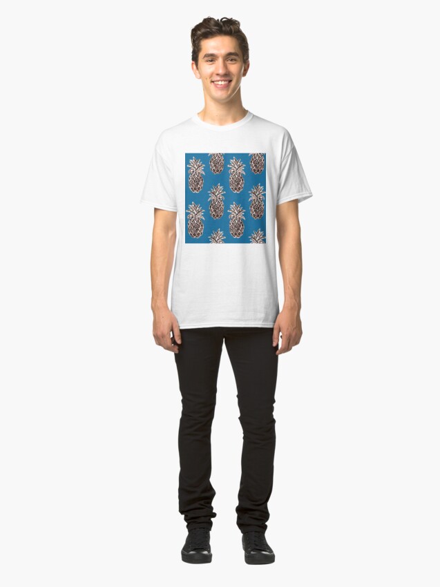 Alternate view of Rose Gold sparkle Pineapples on Teal Classic T-Shirt