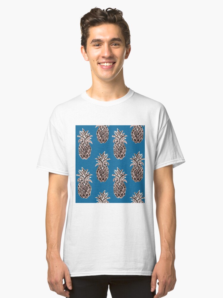 Alternate view of Rose Gold sparkle Pineapples on Teal Classic T-Shirt