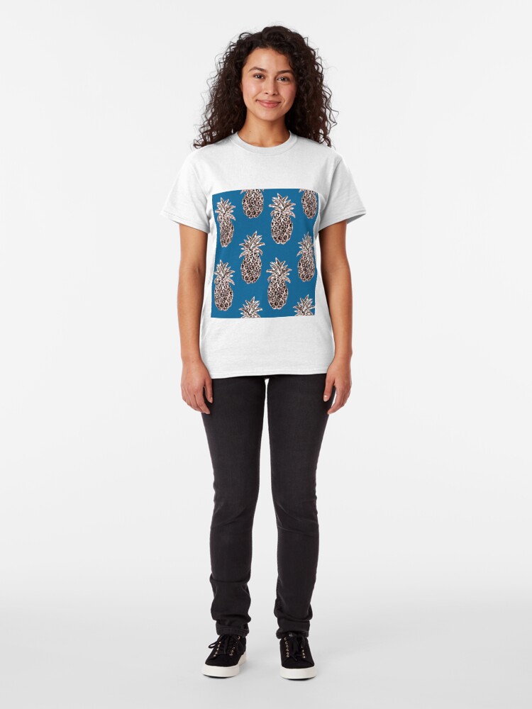 Alternate view of Rose Gold sparkle Pineapples on Teal Classic T-Shirt