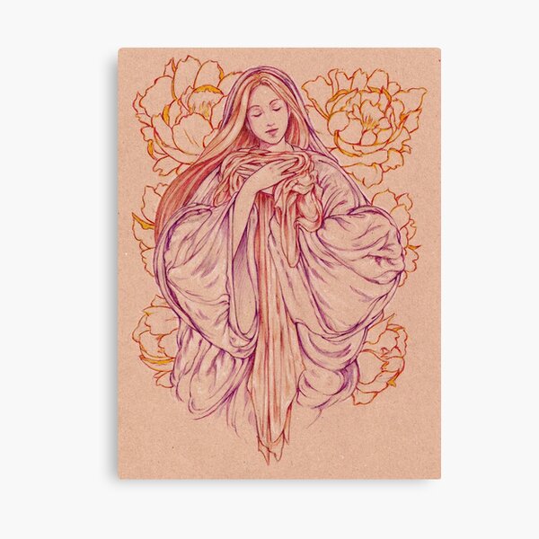 Madonna with peonies Canvas Print