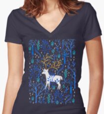 Deericorn In Blue Women's Fitted V-Neck T-Shirt