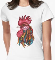 Stammes-Hahn-Design Tailliertes T-Shirt für Frauen