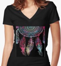 featured black mandala Women's Fitted V-Neck T-Shirt