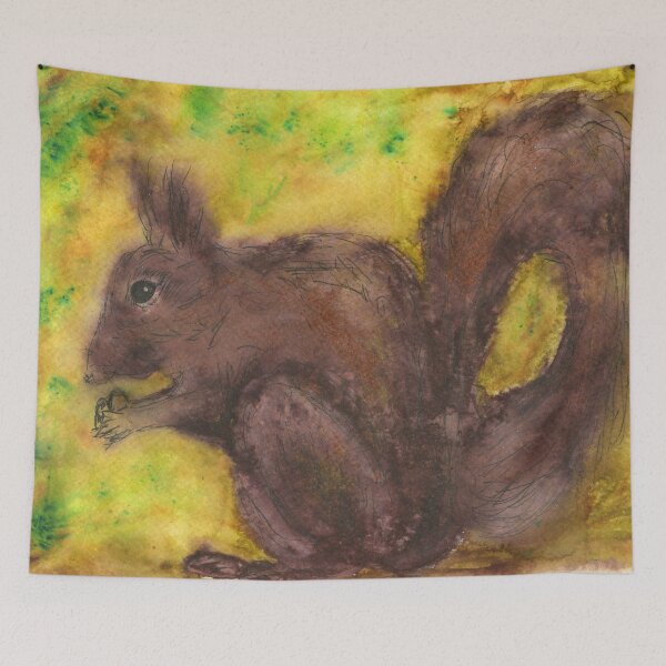 Item preview, Red Squirrel in pen and Brusho watercolour crystals designed and sold by LymphomaLass.