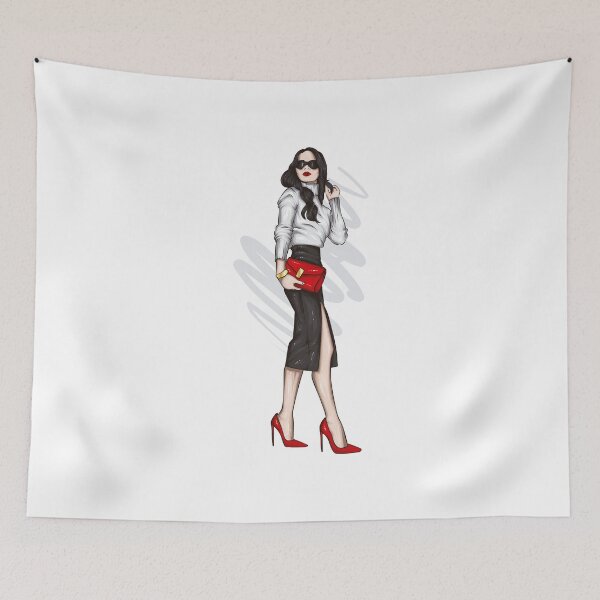 Item preview, Fantasy portrait of woman, Girl goddess in wreath, Red Purse, Red Heels. Stylish Business Women. Fashion model pose designed and sold by Obsesie.