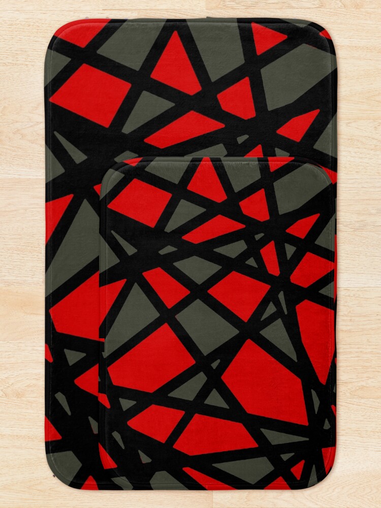 Alternate view of Black Lines Create Irregular Shapes Red Accent Abstract Bath Mat