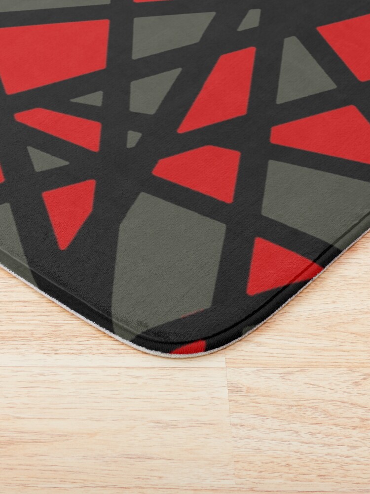 Alternate view of Black Lines Create Irregular Shapes Red Accent Abstract Bath Mat