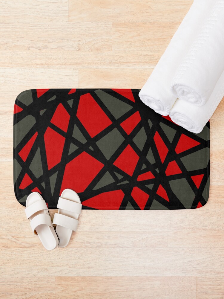 Alternate view of Black Lines Create Irregular Shapes Red Accent Abstract Bath Mat