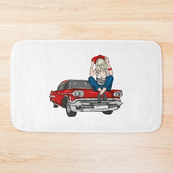 Item preview, Fantasy portrait of woman, Girl goddess in wreath, Red Purse, Red Vintage Car. Girl Sitting over Car. Fashion model pose designed and sold by Obsesie.