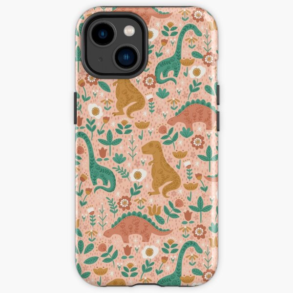 Folk Floral Dinosaurs in Pink iPhone Tough Case