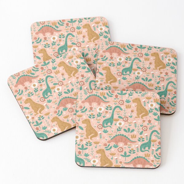 Item preview, Folk Floral Dinosaurs in Pink designed and sold by latheandquill.