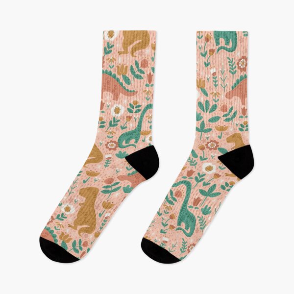 Item preview, Folk Floral Dinosaurs in Pink designed and sold by latheandquill.
