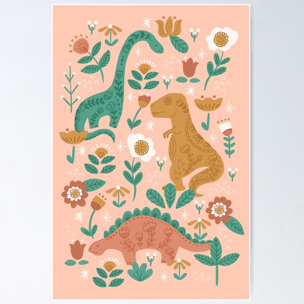 Item preview, Dinosaures floraux folkloriques en rose designed and sold by latheandquill.