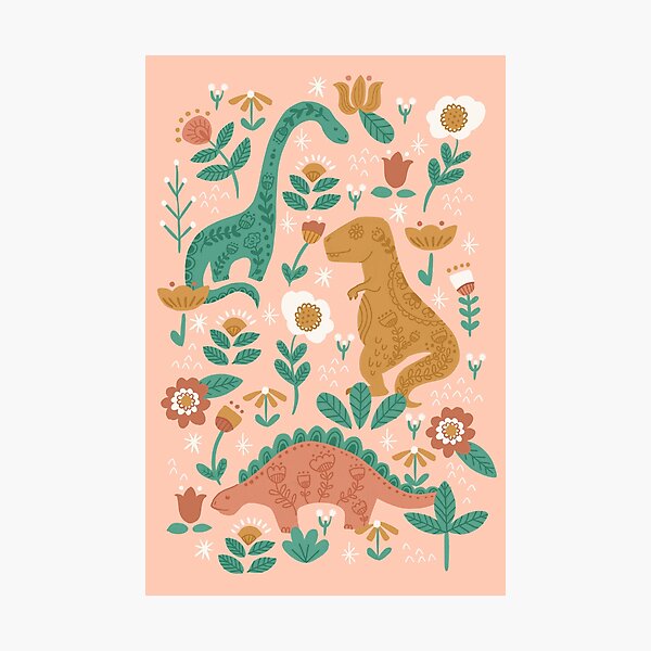 Artikel-Vorschau von Folk Floral Dinosaurier in Rosa, designt und verkauft von latheandquill.