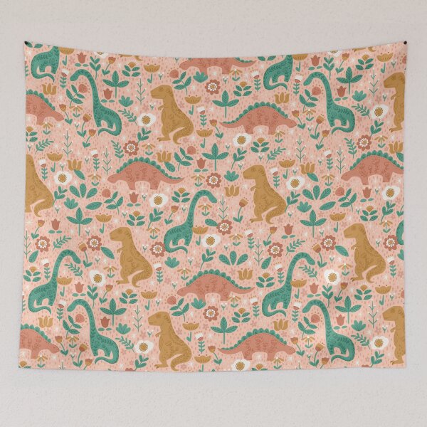 Item preview, Folk Floral Dinosaurs in Pink designed and sold by latheandquill.