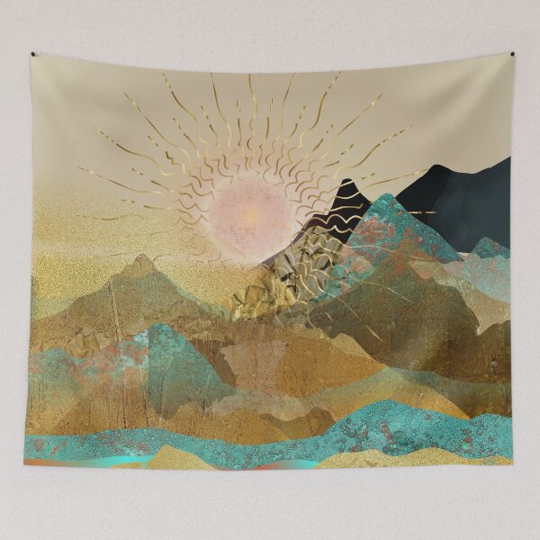 Item preview, Gold Aqua Metallic Mountain Vista Landscape designed and sold by IZiets.