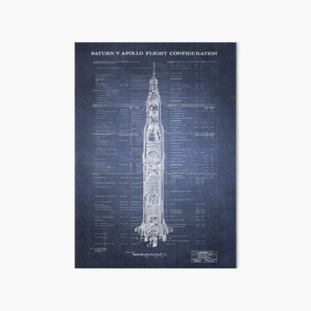 Apollo Saturn V Blueprint in High Resolution (dark blue) Art Board Print