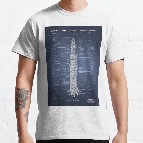 Apollo Saturn V Blueprint in High Resolution (dark blue) Classic T-Shirt