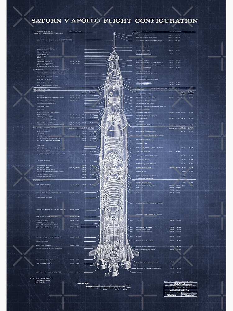 Apollo Saturn V Blueprint in High Resolution (dark blue) by RHorowitz