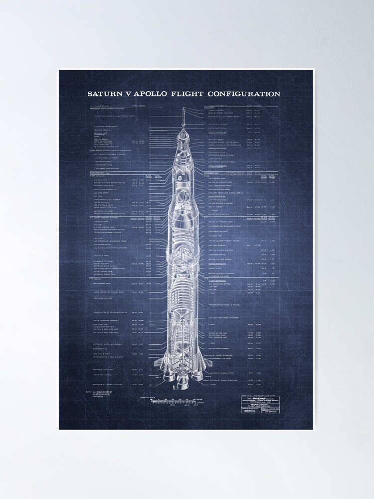 Alternate view of Apollo Saturn V Blueprint in High Resolution (dark blue) Poster