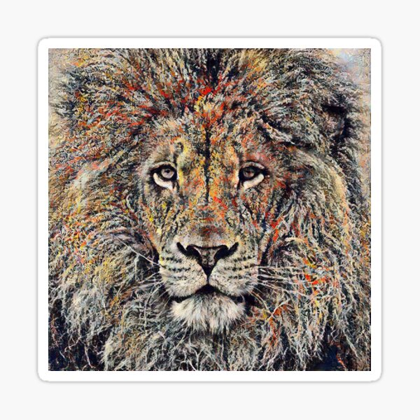 A Lion Portrait in the Style of Jackson Pollock Sticker