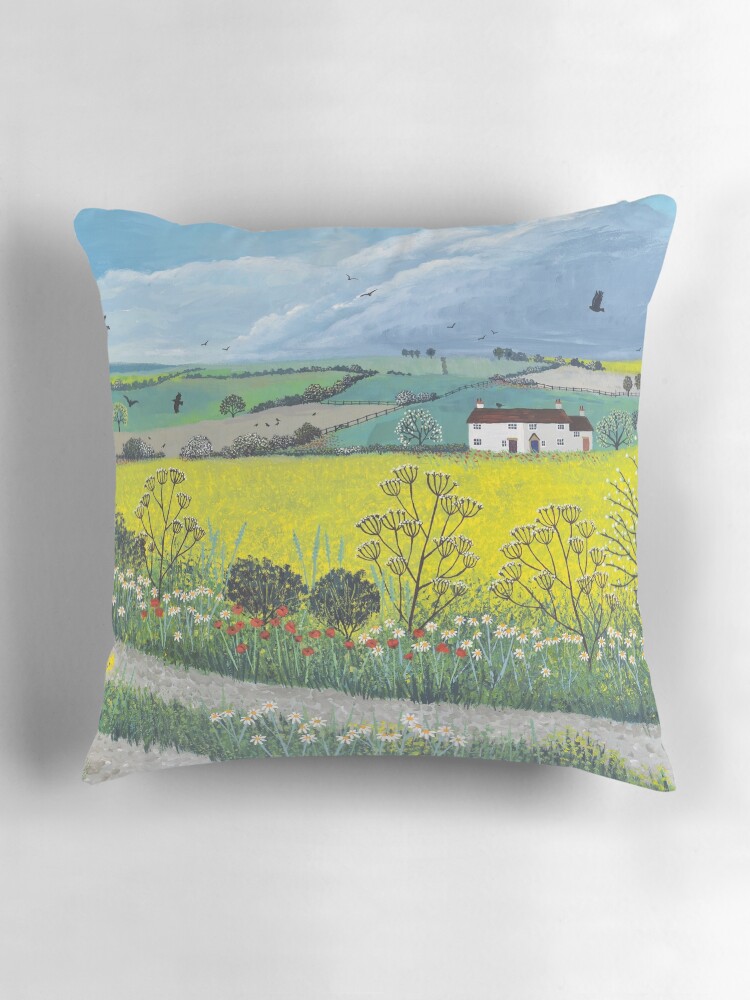 Thumbnail 3 of 4, Pillow, Canola Fields designed and sold by Jogrundyart.